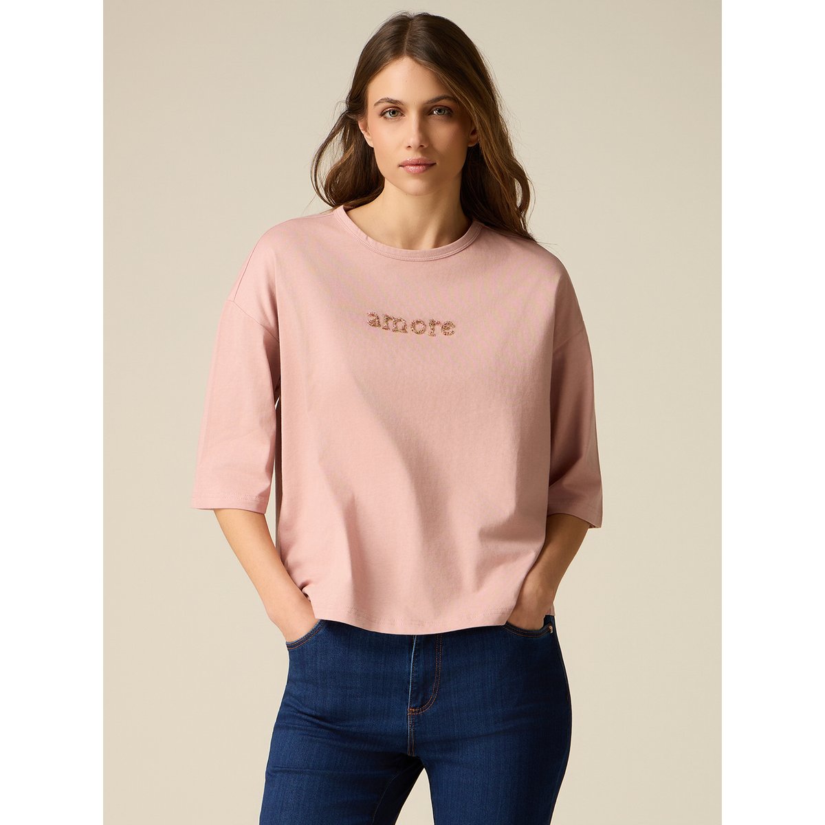 T-shirt avec broderie lettrage rose, OLTRE