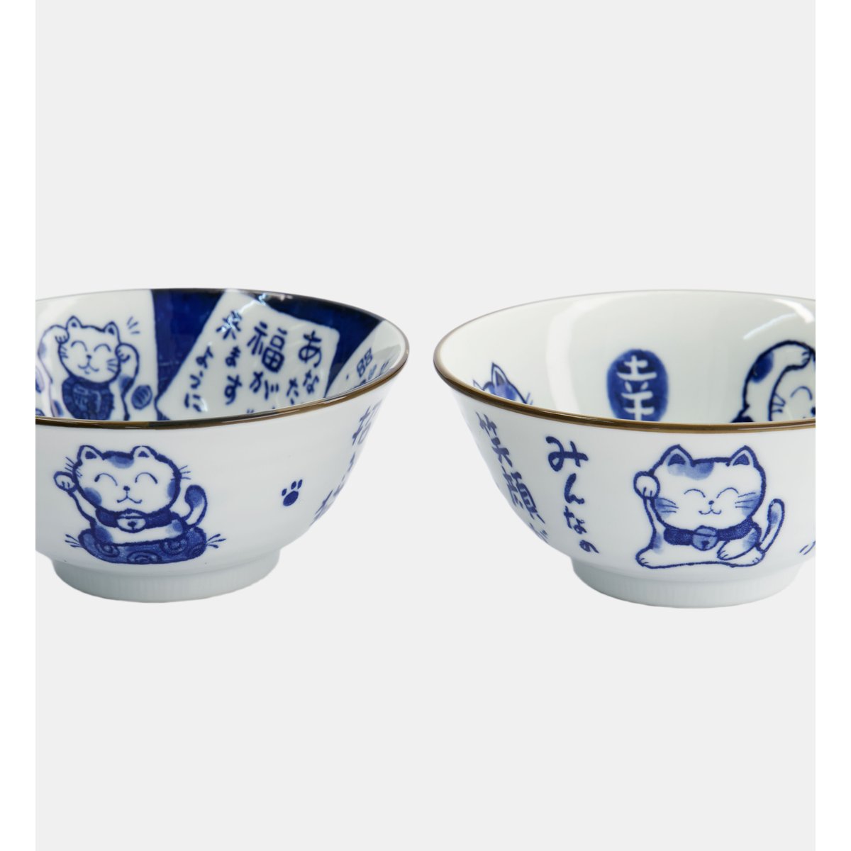 Coffret de 2 bols tayo et baguettes - chat blanc et bleu, TOKYO DESIGN STUDIO