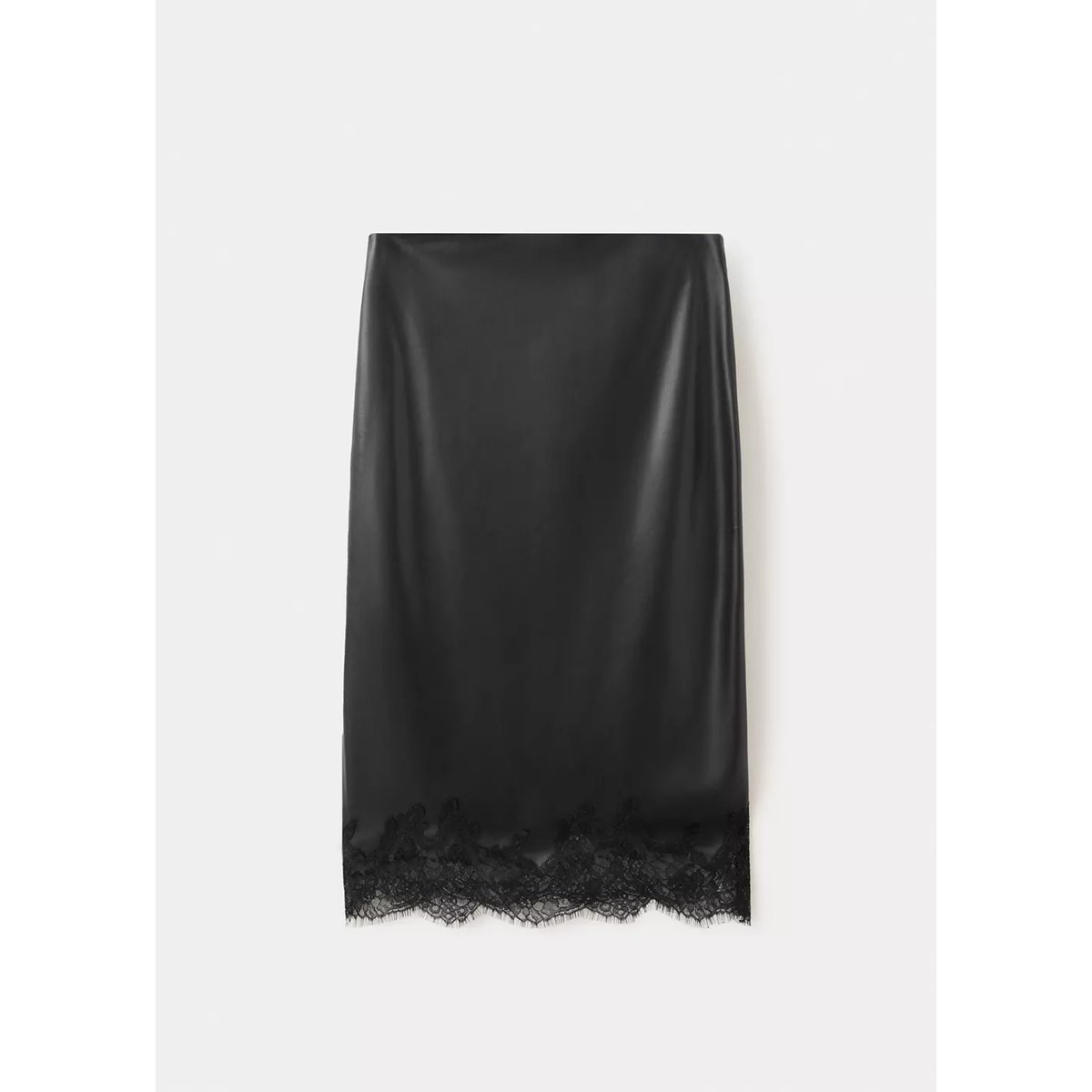 Jupe similicuir détail dentelle noir, MANGO