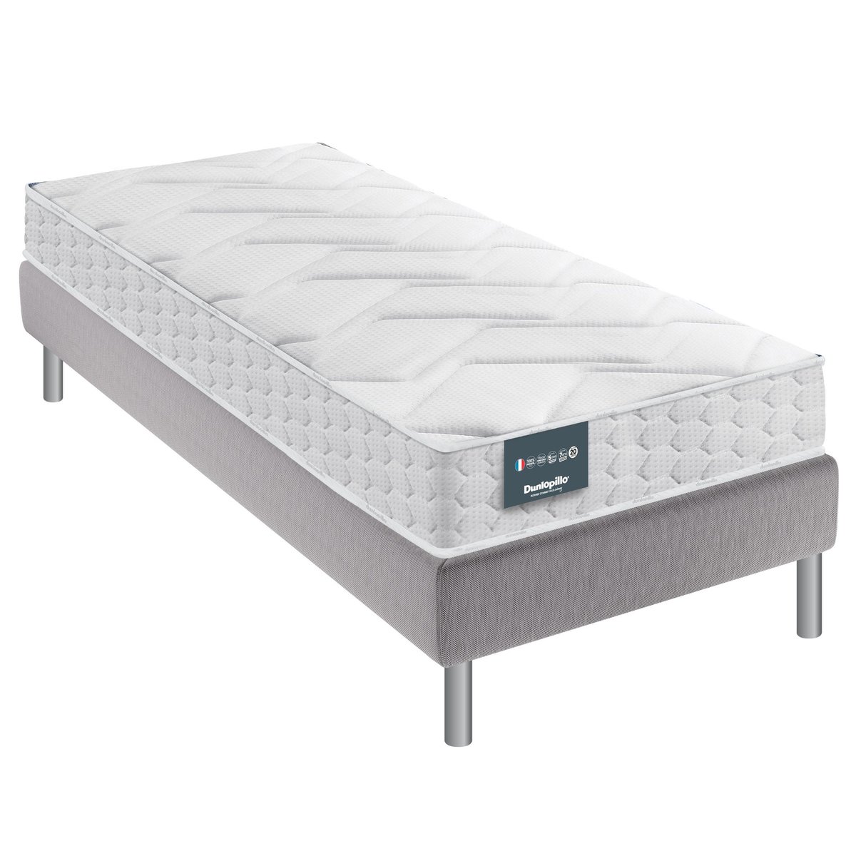 Matelas Aérial® 20cm, sommier pieds JONQUILLE blanc, DUNLOPILLO