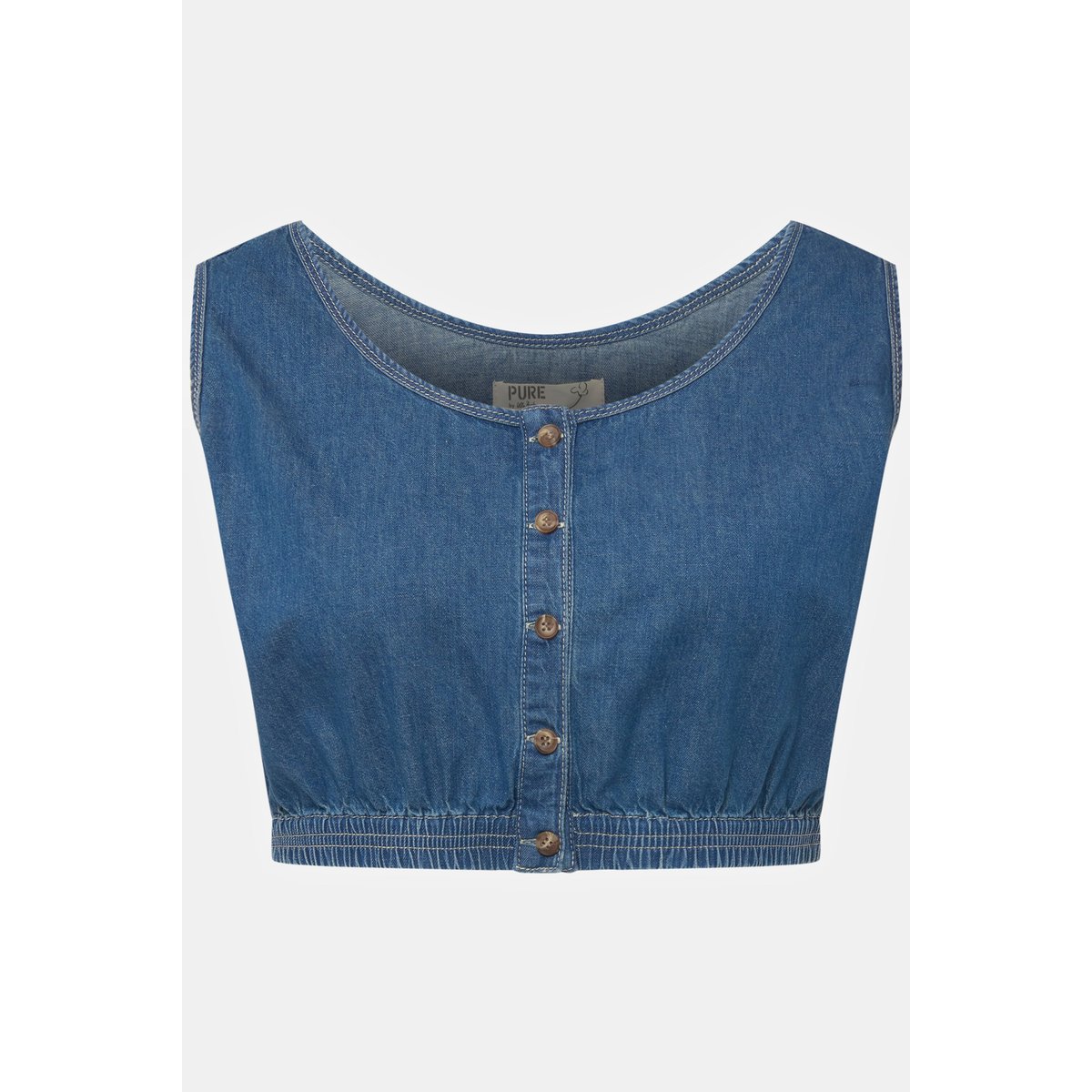 Bustier en coton bio, aspect jean. Col rond. bleu jean, ULLA POPKEN