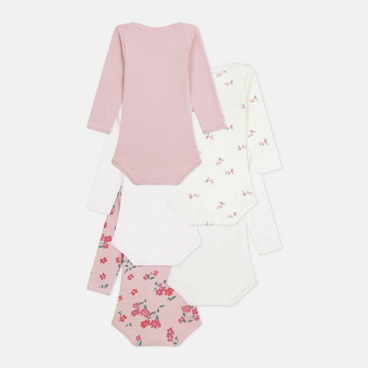 Pack of 5 Bodysuits with Long Sleeves pink + white, PETIT BATEAU