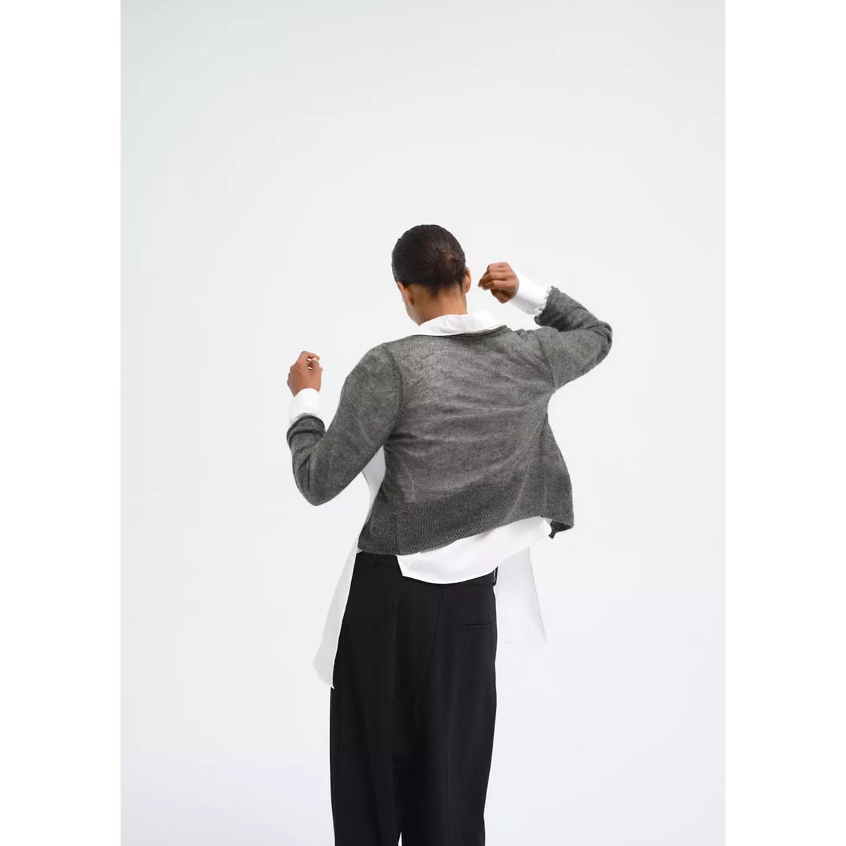 Cardigan en maille fine à boutons gris chiné foncé, MANGO
