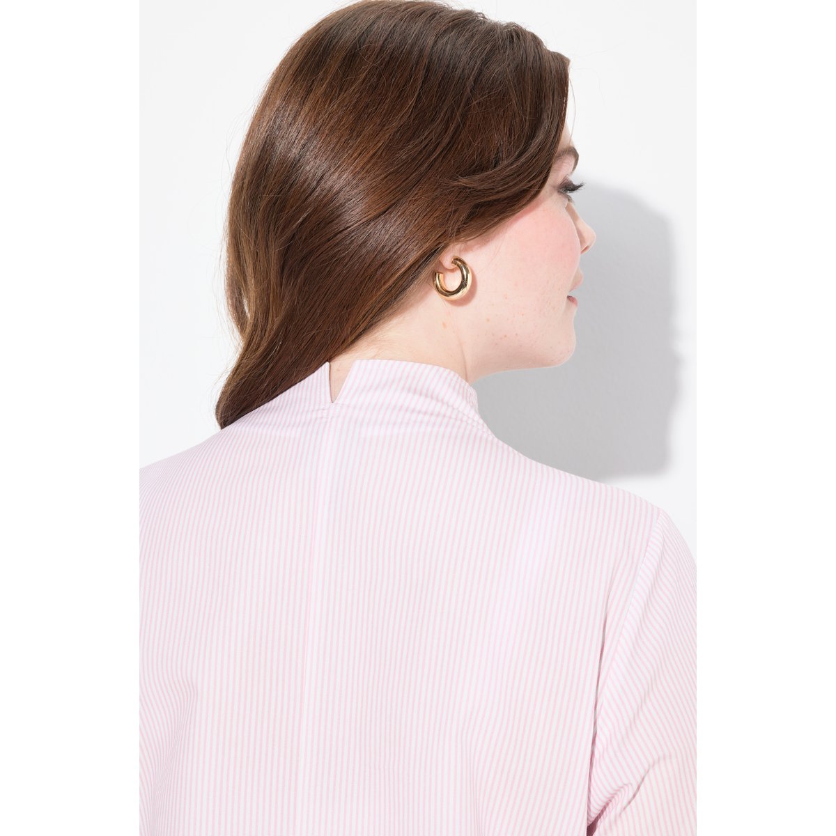 Chemisier rayé, col calice, manches longues rose tendre, ULLA POPKEN