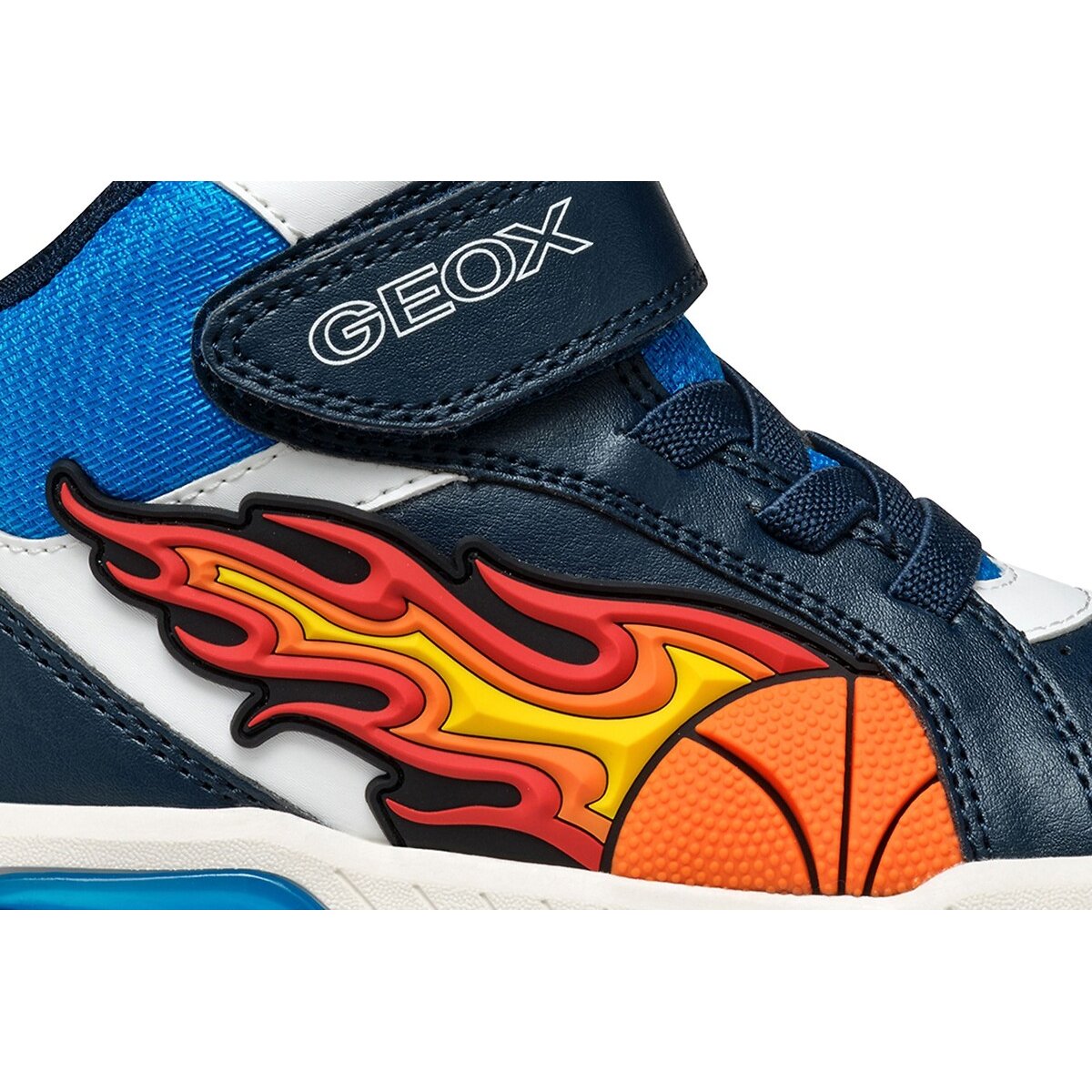 Kids Inek Breathable High Top LED Trainers navy/orange, GEOX