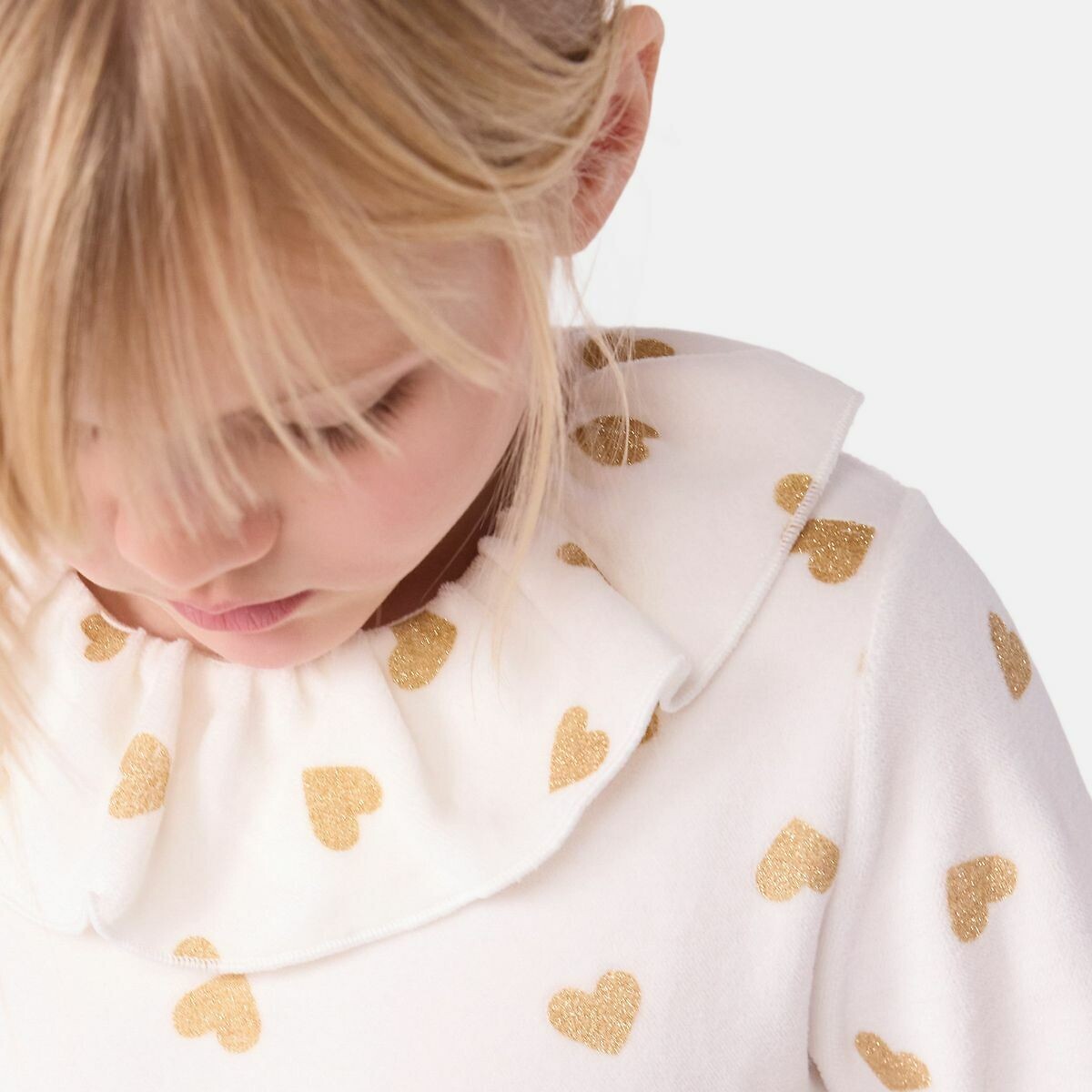 Pigiama in cotone, con stampa a cuori color oro fantasia cuore, PETIT BATEAU