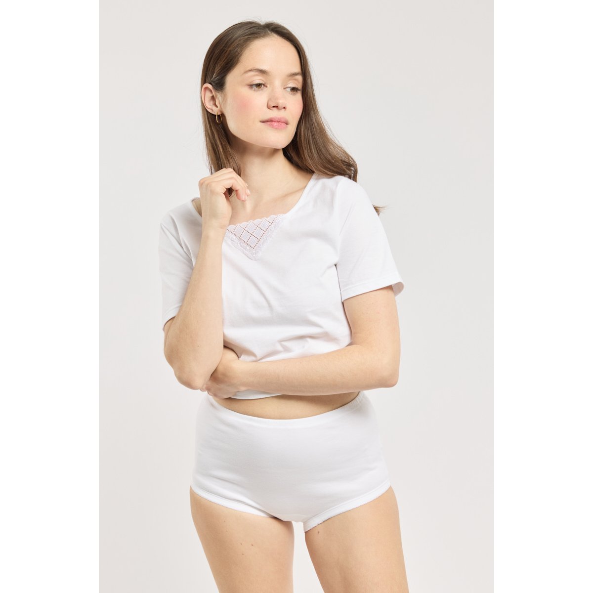 Culotte taille haute en coton peigné blanc, ARMOR-LUX