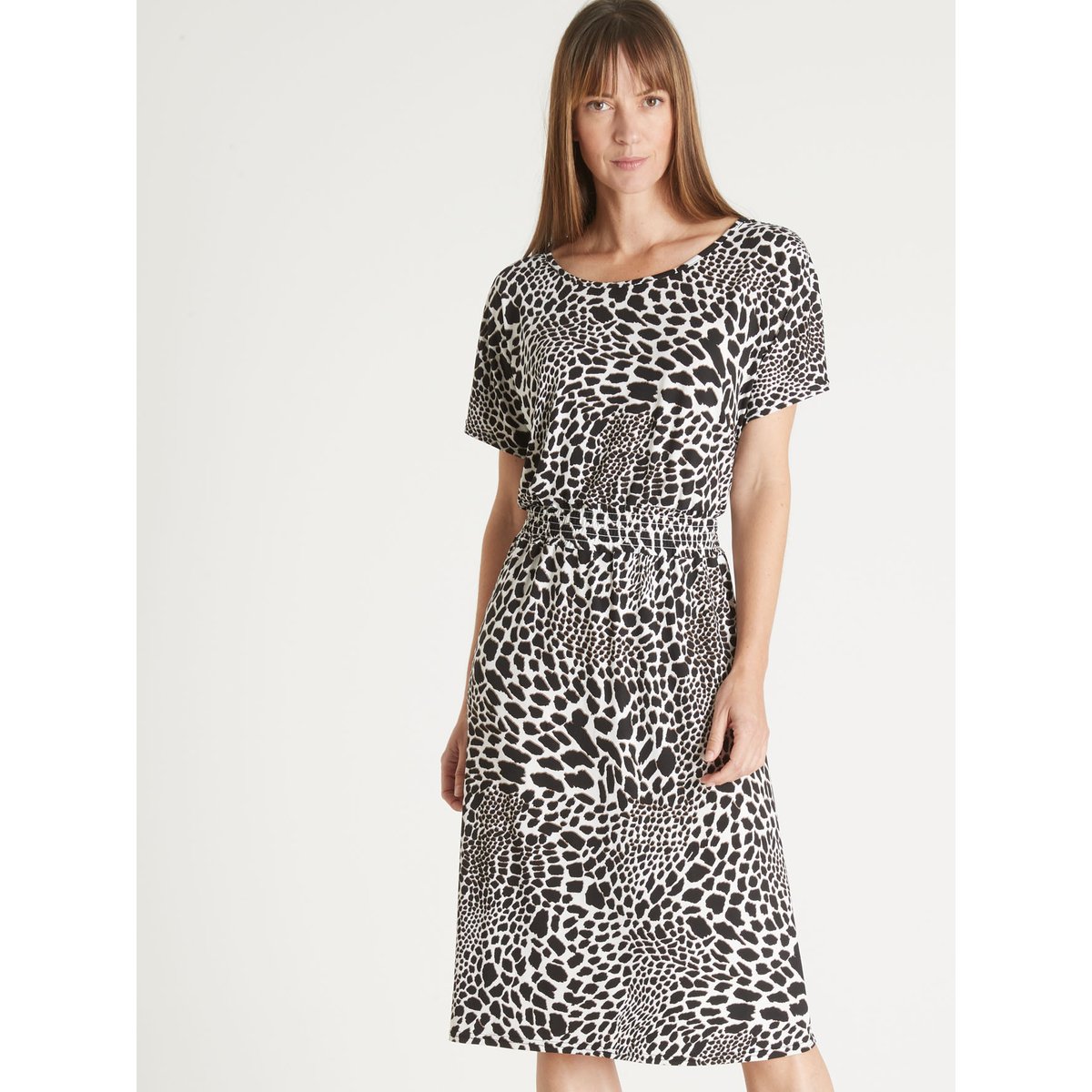 Robe maille fluide encolure bateau imprimé noir, DAXON