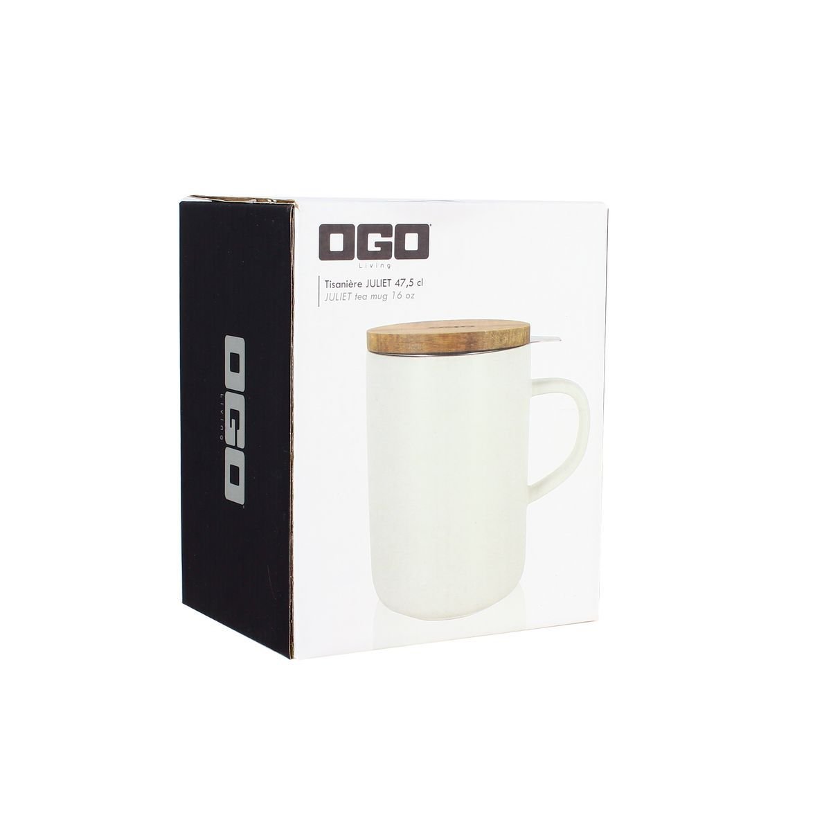 Tisanière en grès avec couvercle en bois d'acacia 475ml, JULIET blanc, OGO LIVING