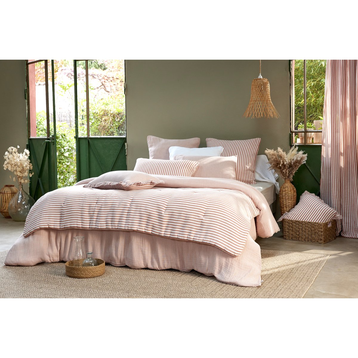 Bout de lit 90 x 200 cm en gaze de coton Romie a rayure orange, EDEN