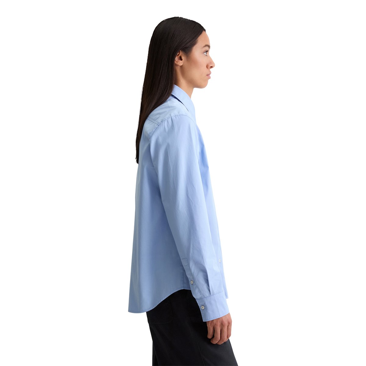 Blouse à manches longues regular en popeline de coton premium bleu clair, MARC O'POLO