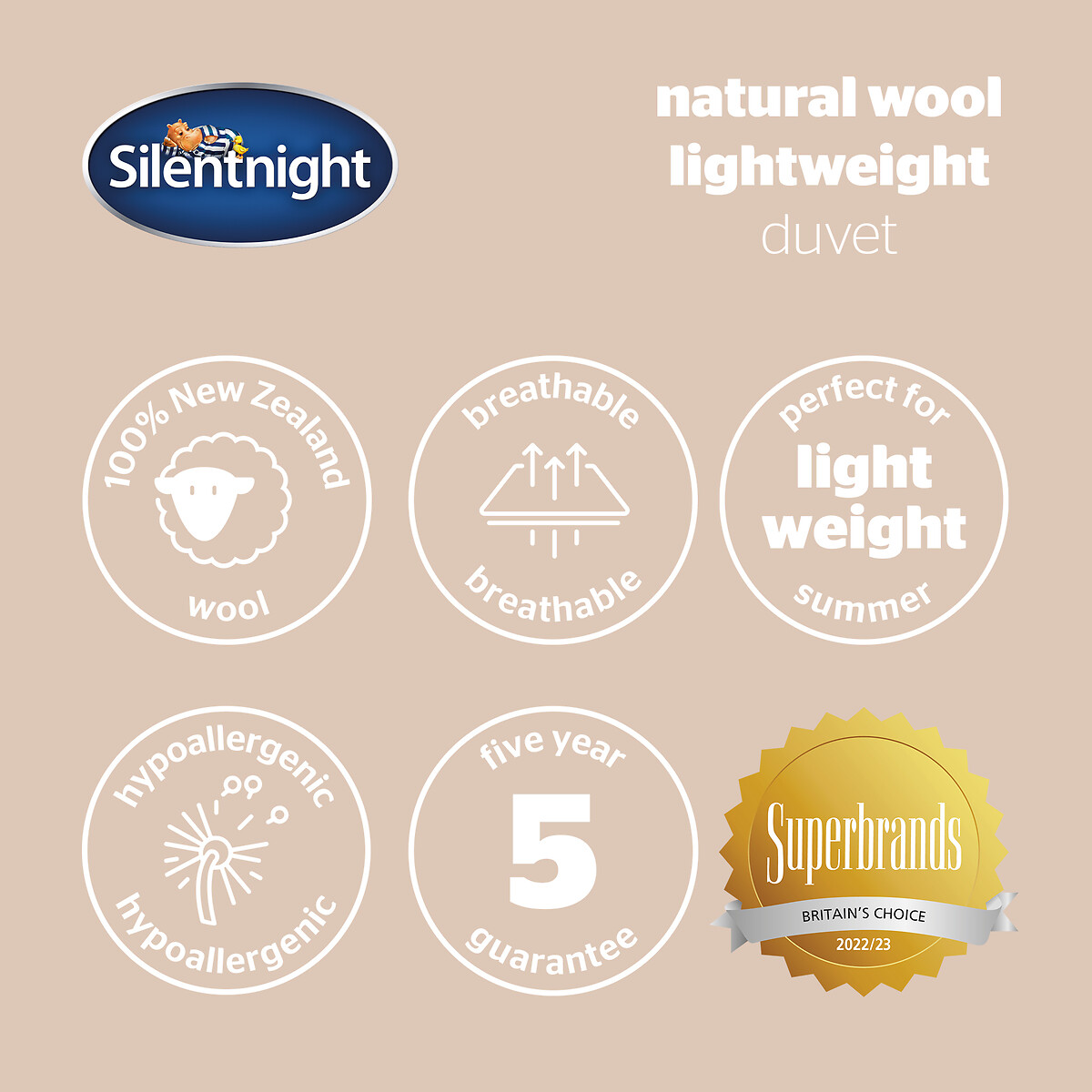 Natural Wool Lightweight Summer Duvet white, SILENTNIGHT