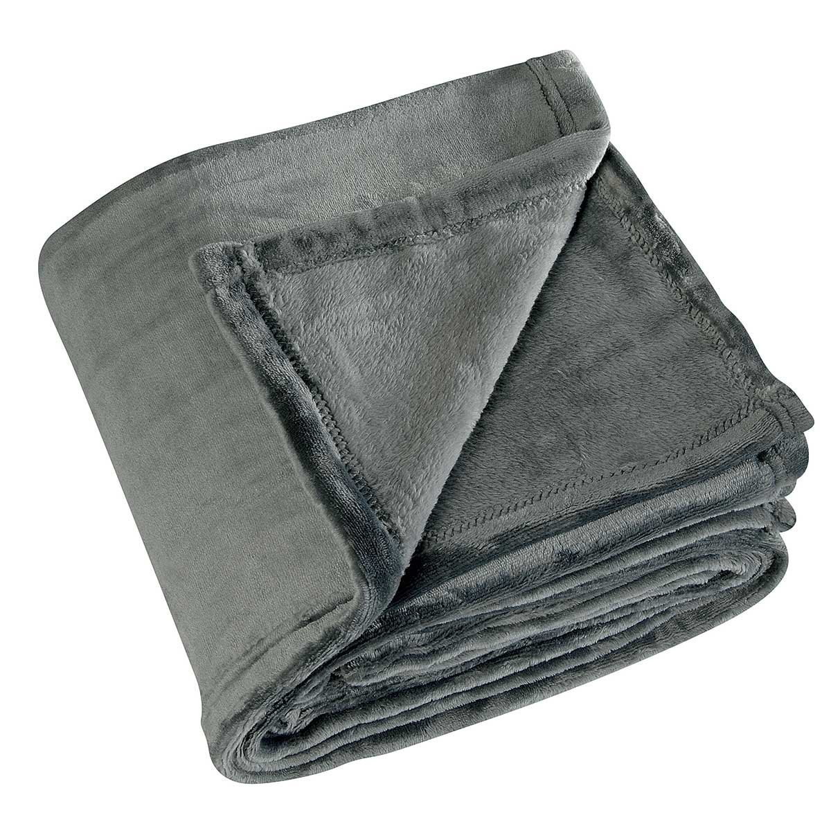 Plaid en polaire uni gris clair, HOME MAISON