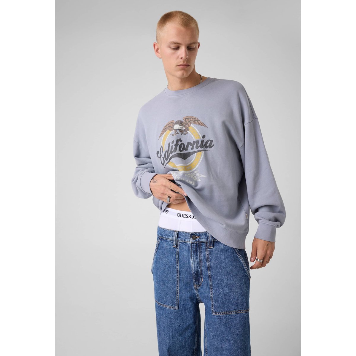 Sweatshirt Avec Logo Imprimé bleu clair, GUESS JEANS