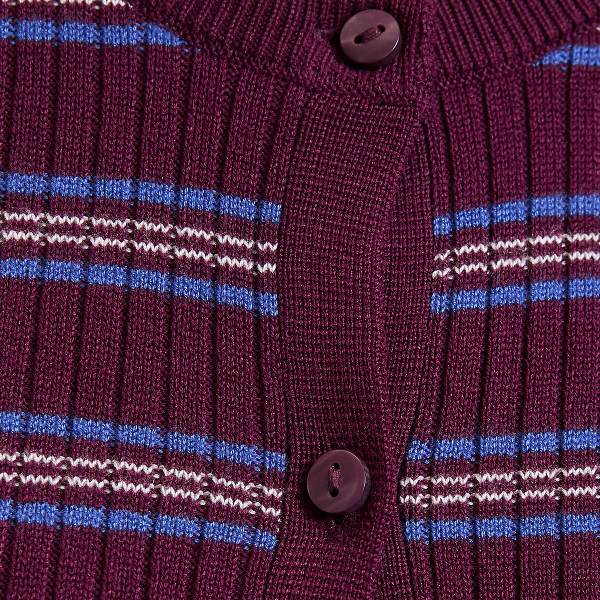 Cardigan rayé manches 3/4, col rond, en fine maille, boutonné rayé bordeaux, LA REDOUTE COLLECTIONS