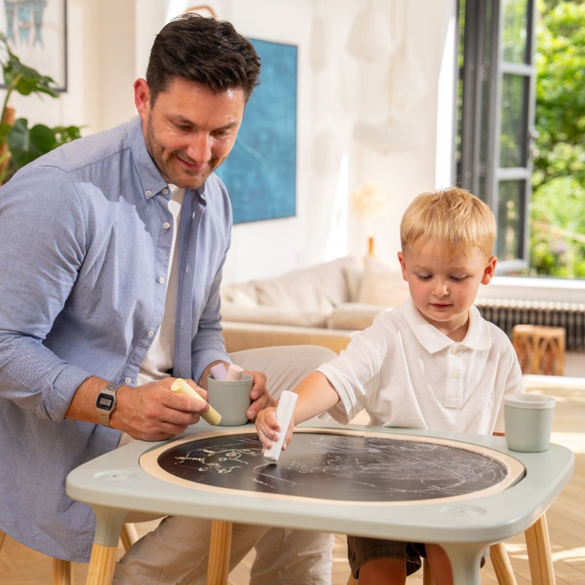 Table de jeux 4 en 1 avec tabouret vert sauge, ACTIVE TOTS