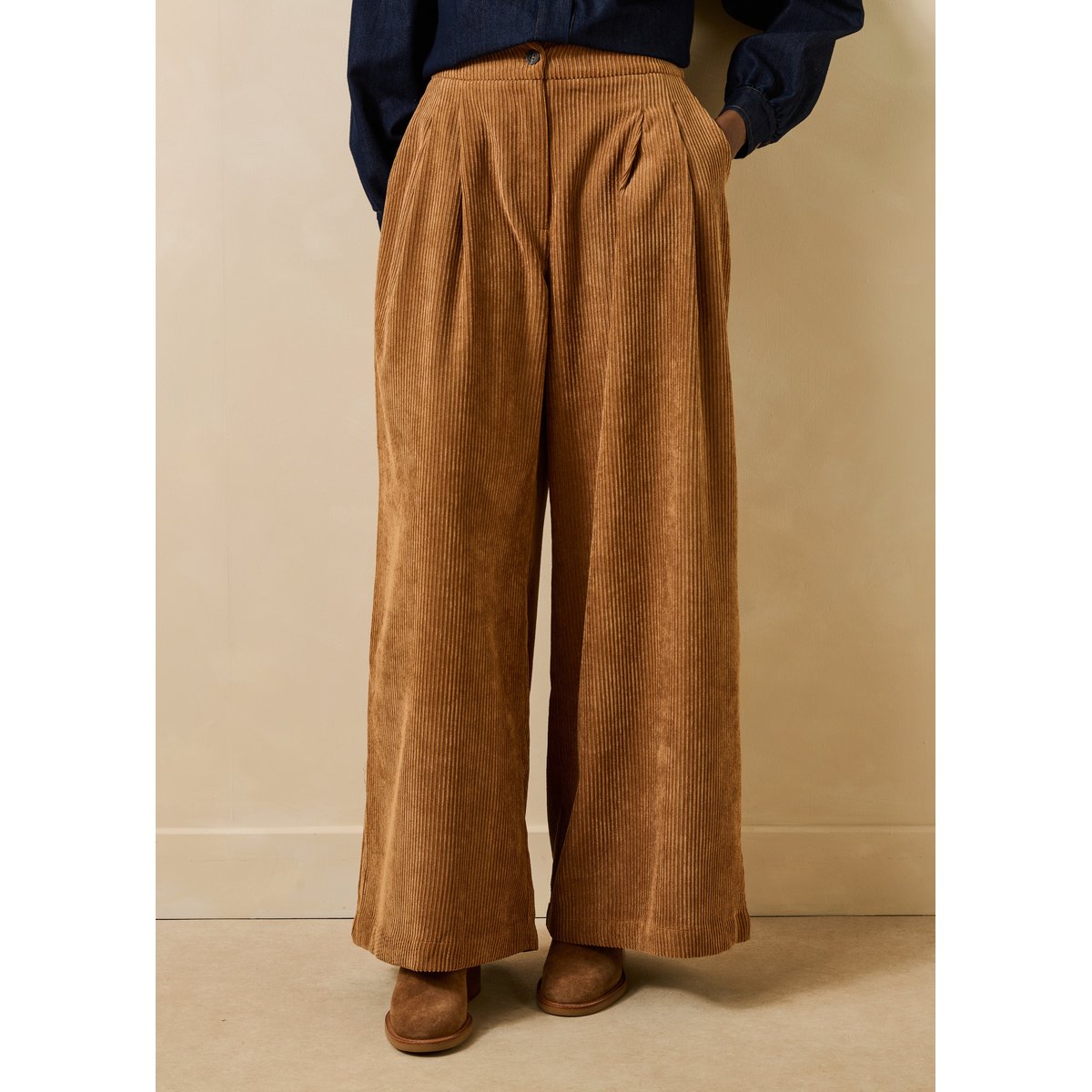 Pantalon large en velours côtelé cognac, LA FEE MARABOUTEE