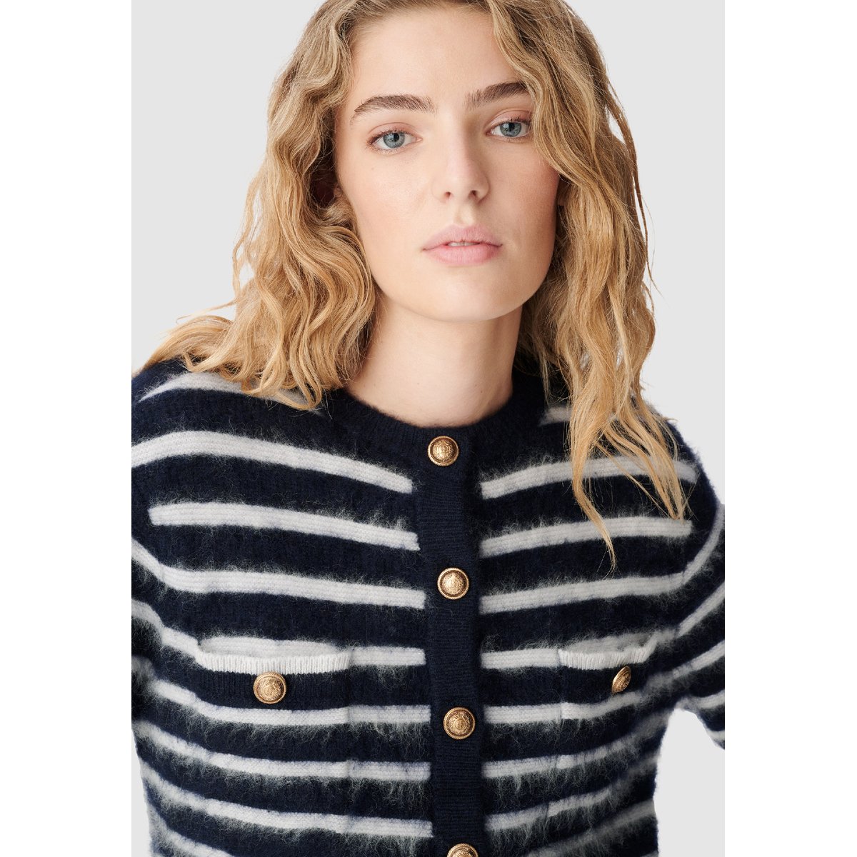 Cardigan rayé en laine bleu marine, IKKS