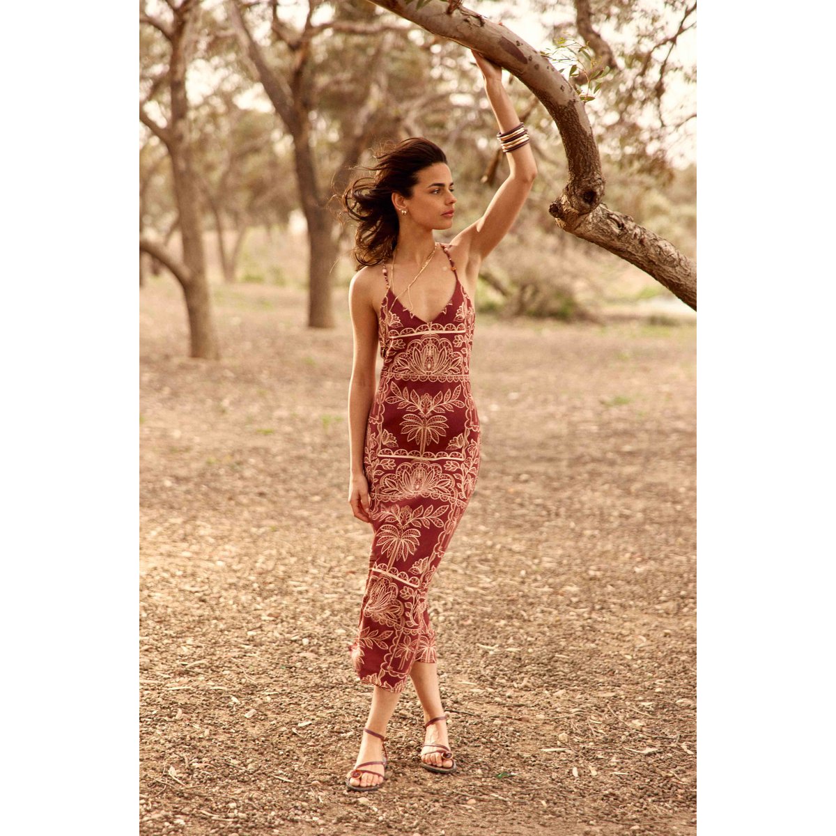 Robe longueur midi ajustée imprimé floral RIBAY 55-palmier, LA PETITE ETOILE