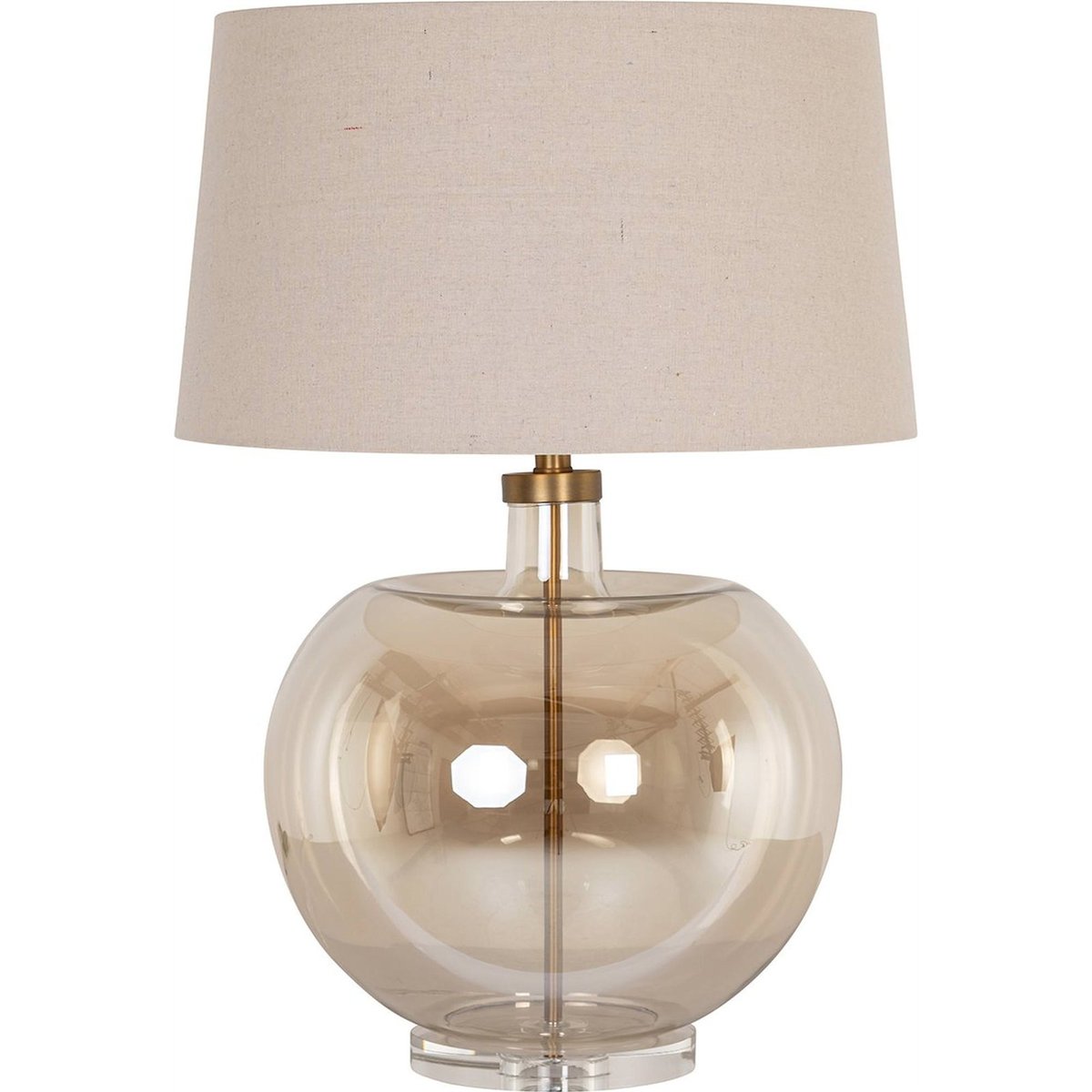 Lampe à poser ronde en verre et métal ambre transparent et beige naturel, RECOLLECTION
