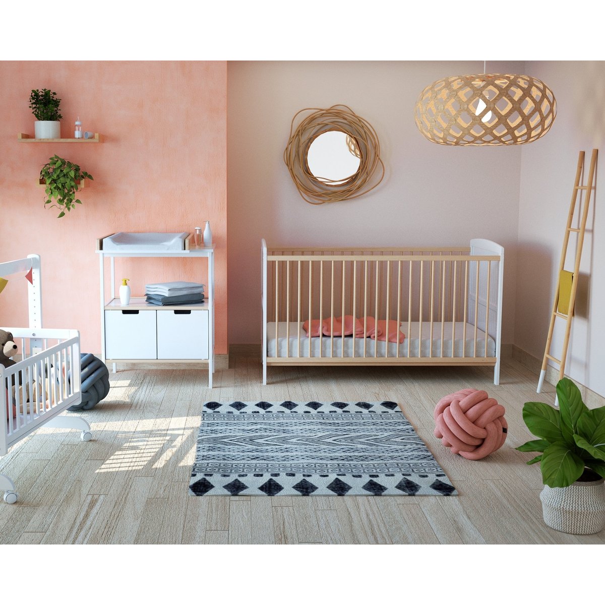Lit bébé évolutif en bois LUNA hêtre verni, AT4