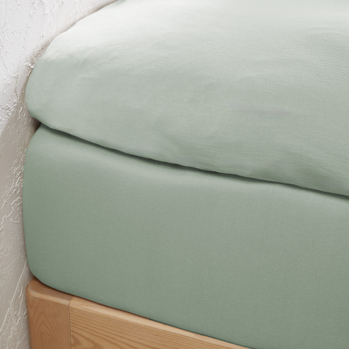 30% Recycled Cotton Jersey Fitted Mattress Topper Sheet grey-green, LA REDOUTE INTERIEURS