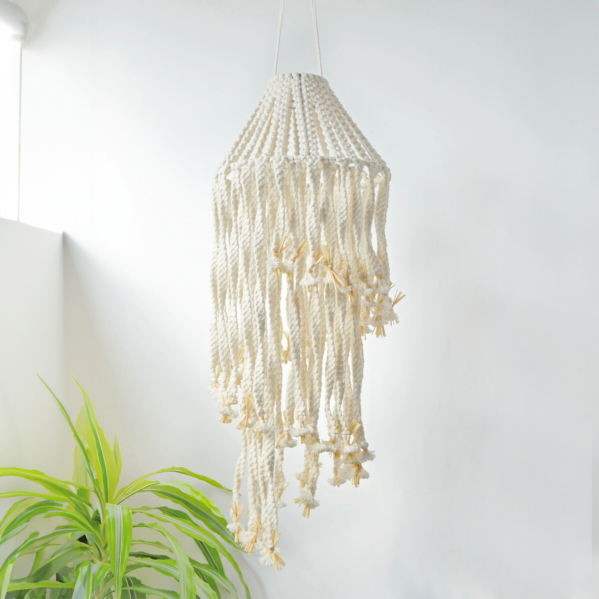 Abajur em macramé Espiral, MACRAMAR natural, MACRAMAR