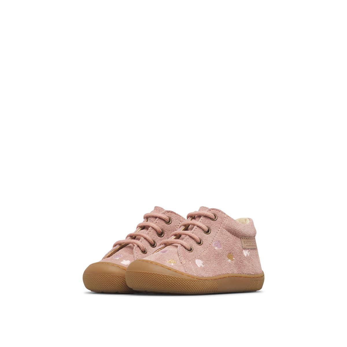 Chaussures premiers pas en suède BAREFOOT AMUR EMBR.MUSHROOM rose-rose clair, NATURINO