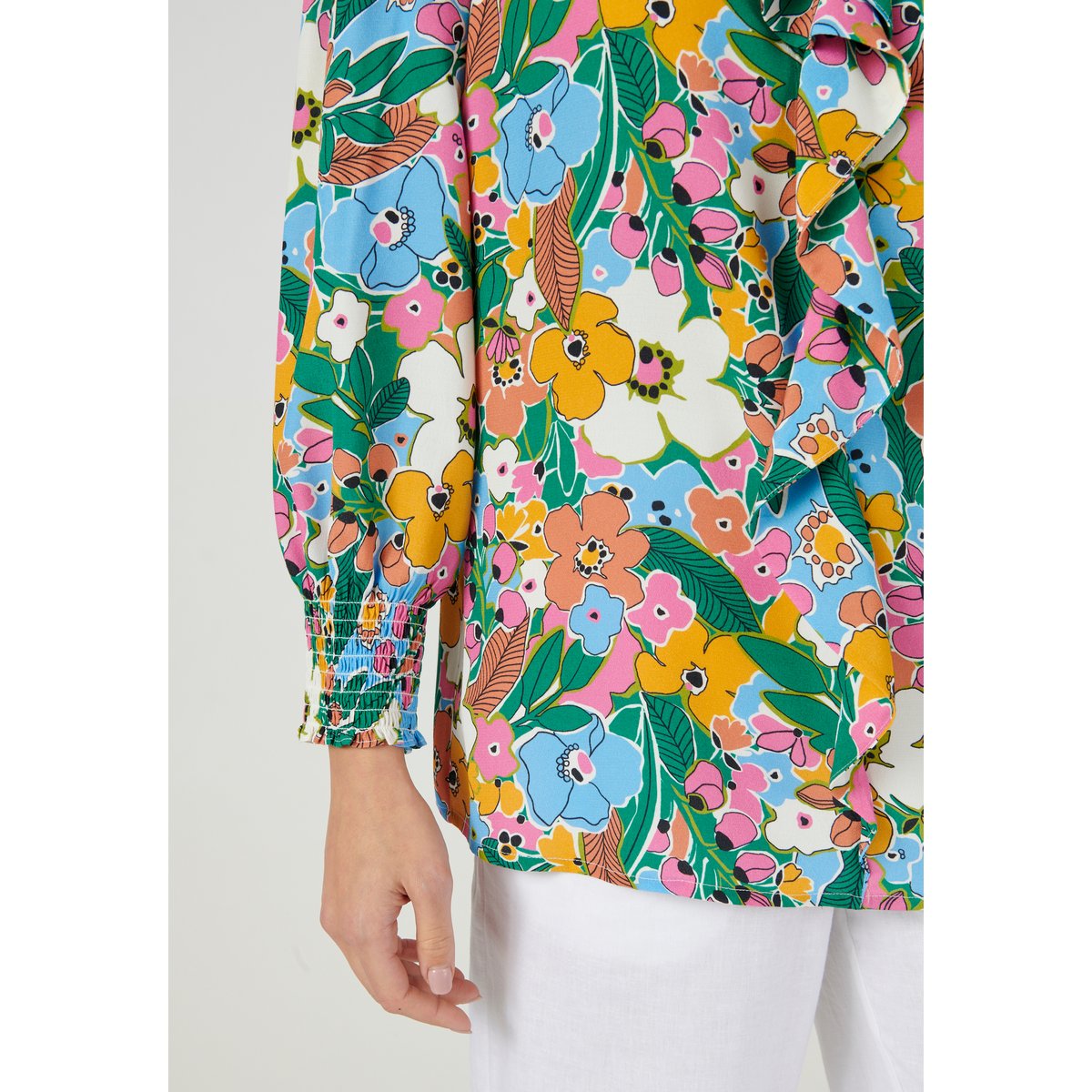 Blouse imprimée à volants multicolore imprimé grandes fleurs, DAMART