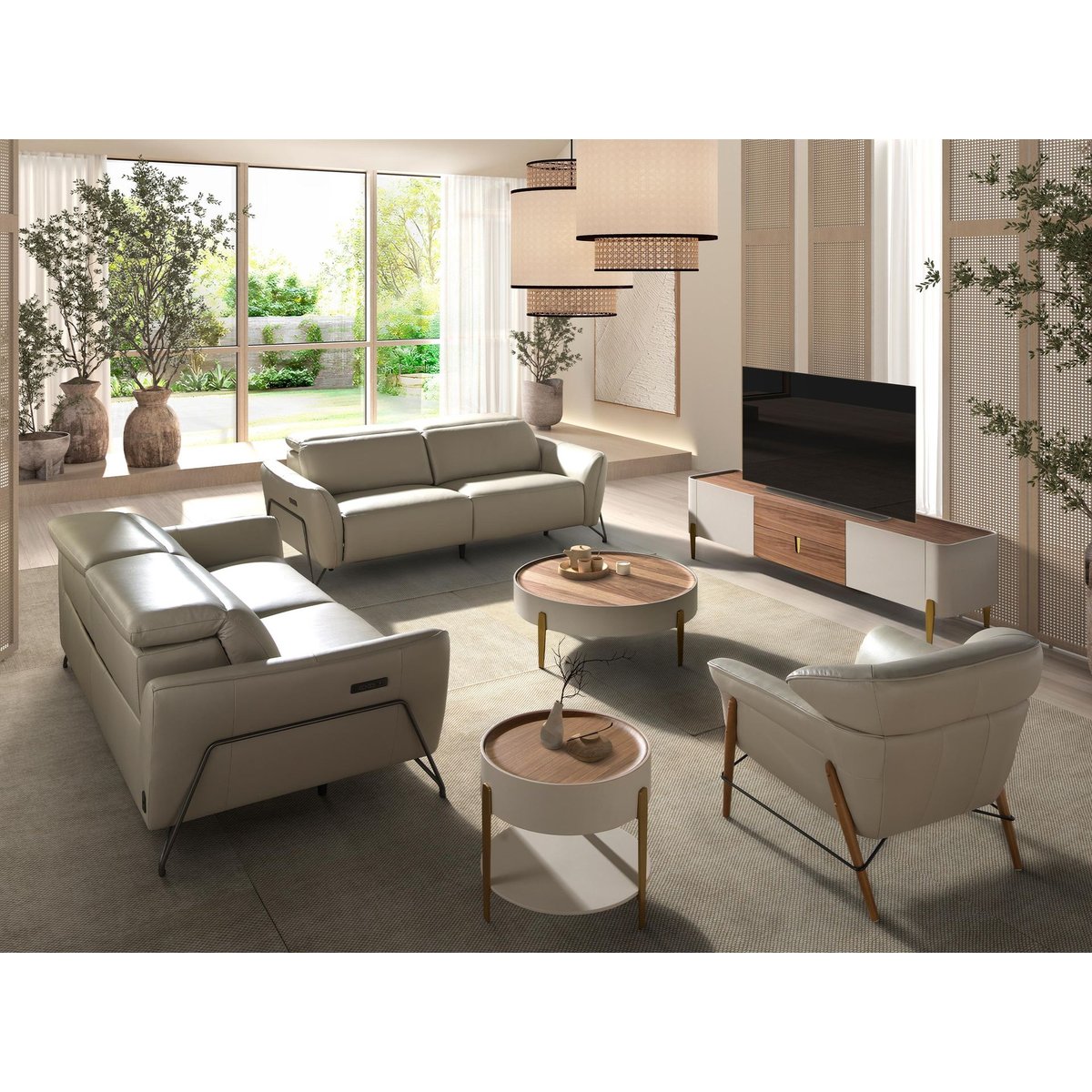 Meuble TV en bois, acier poli et plateau en noyer beige | l'or | noyer, ANGEL CERDA