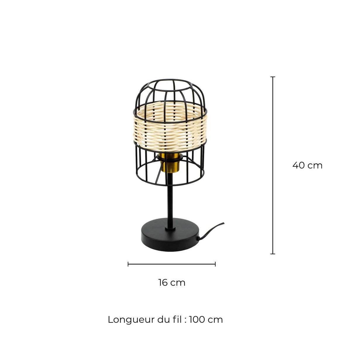 Lampe à poser tactile en métal et rotin, NUSSIM naturel, C-CREATION