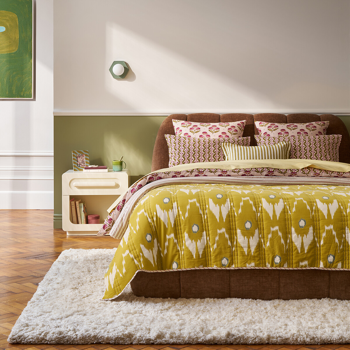 Couvre-lit kantha, imprimé ikat et rayures, coton lavé, ASTANA imprimé, LA REDOUTE INTERIEURS