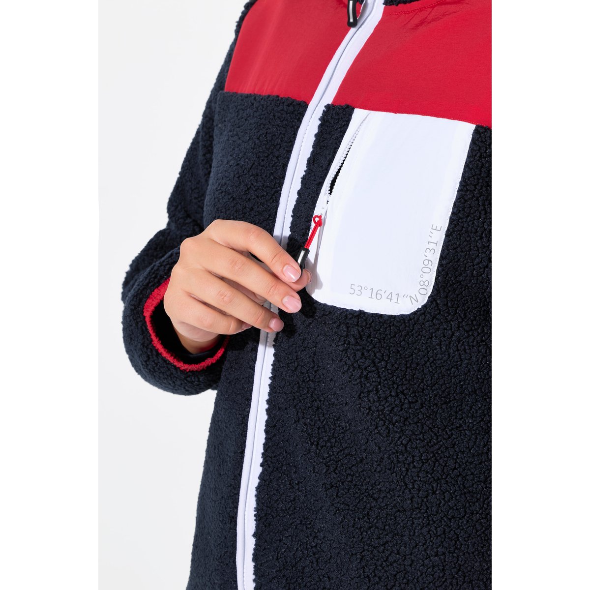 Veste en polaire bouclée avec col montant marine, ULLA POPKEN
