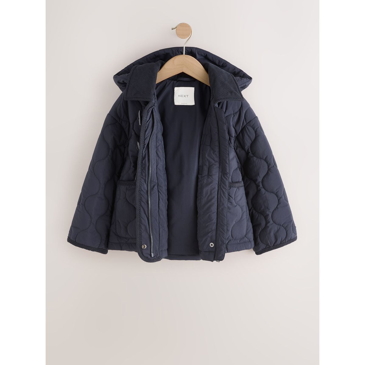 Duffle-coat déperlant à col en velours côtelé bleu marine, NEXT