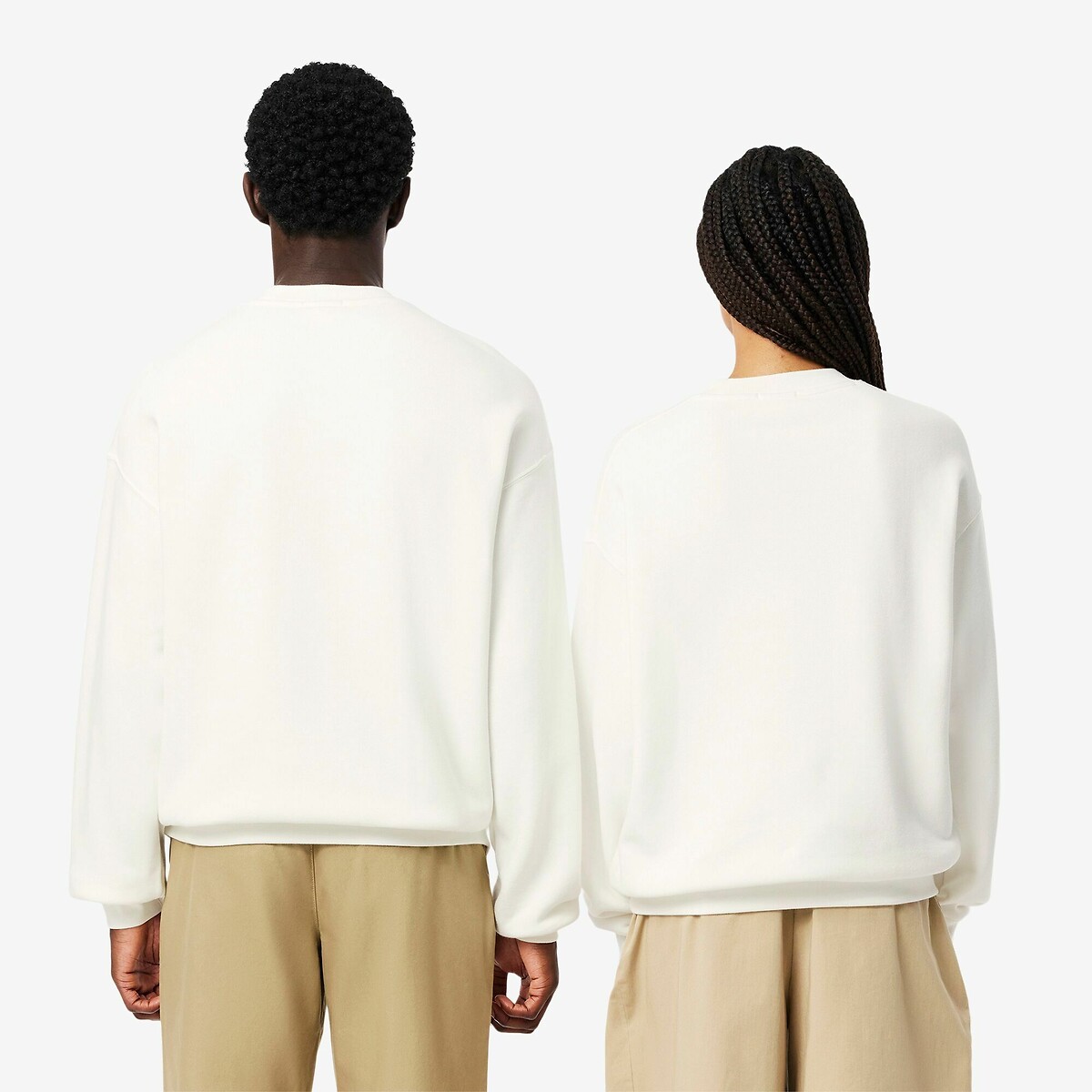 Sweat en molleton loose fit crème, LACOSTE