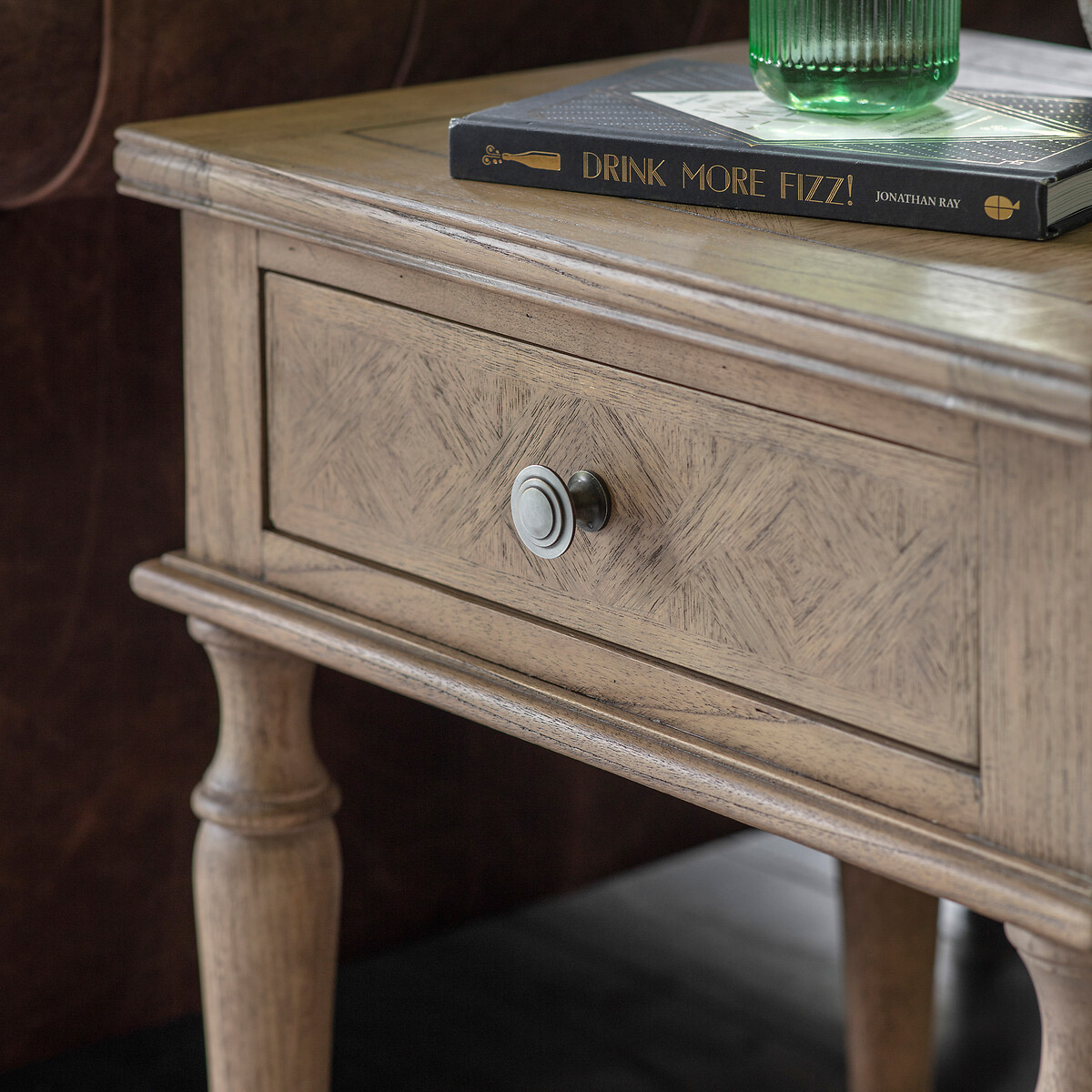 Nashik 1 Drawer Ash Wood Parquet Side Table natural, ÉDITÉ