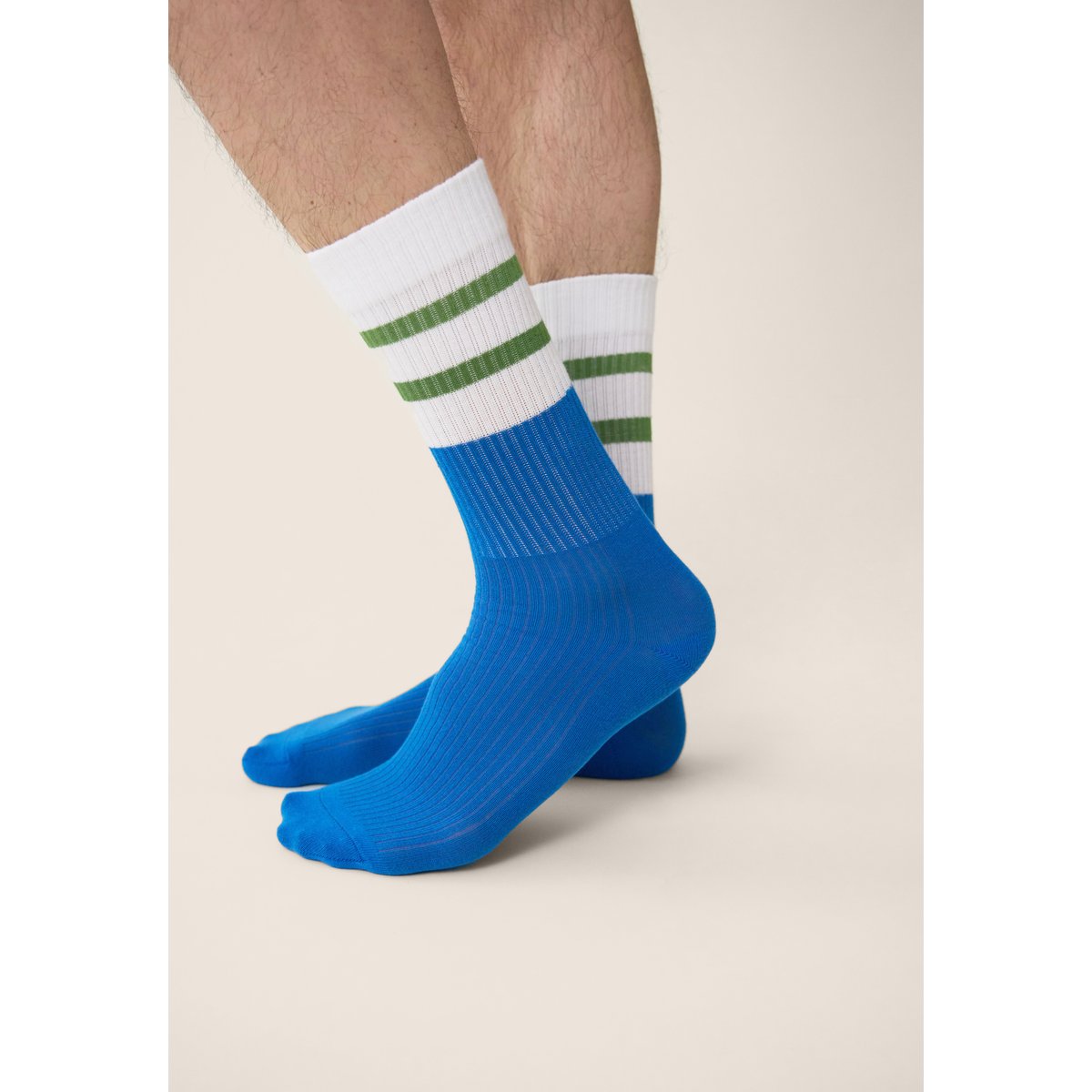 Chaussettes de sport mi-hautes rayées jaune et Wilfried bleu turquoise mint green, LE SLIP FRANCAIS