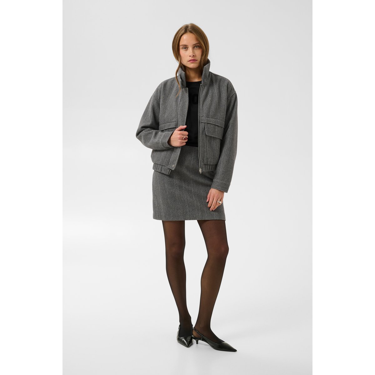 Manteau gris grey herringbone, KAFFE