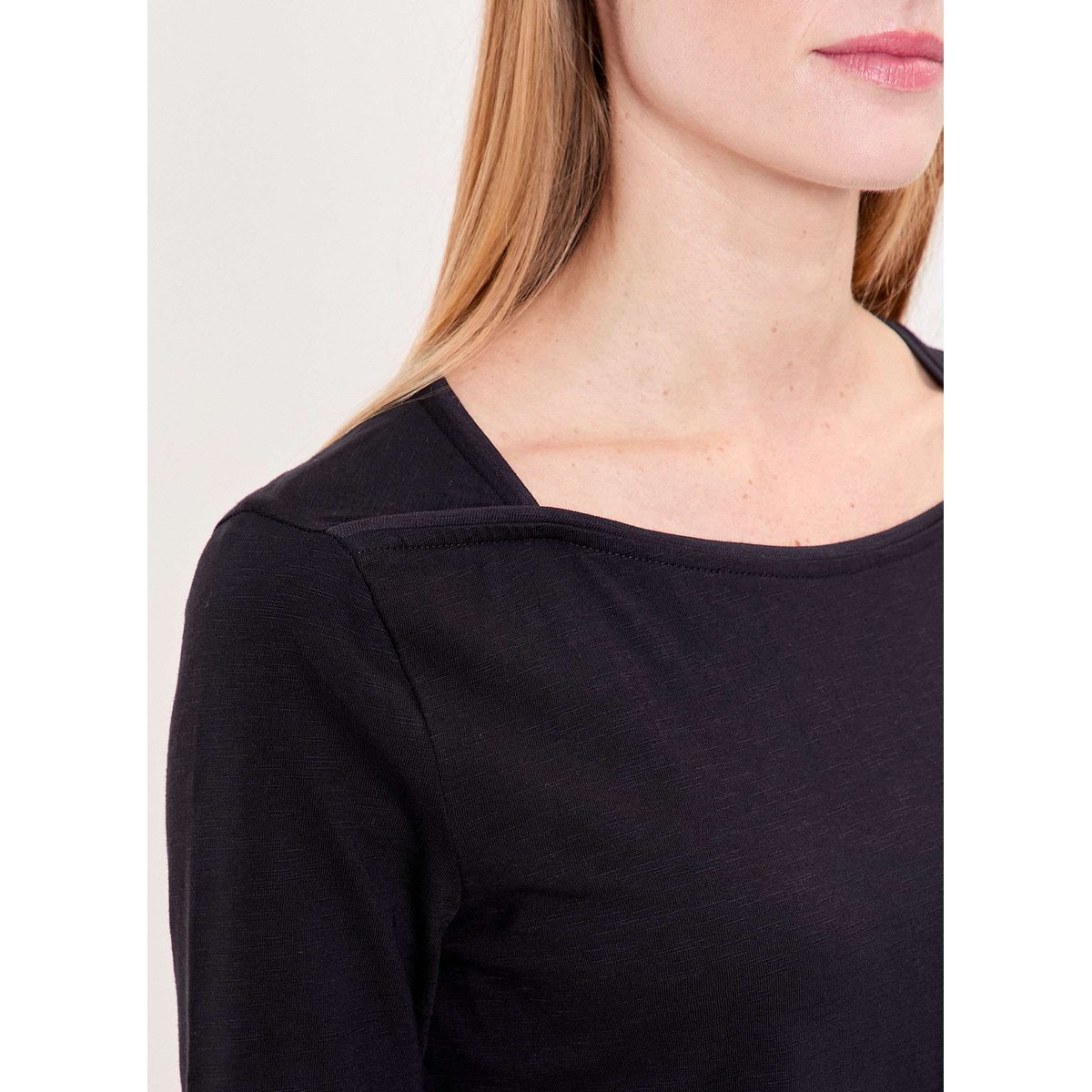 T-shirt uni coton bio col bateau GONDA noir, LA FIANCÉE