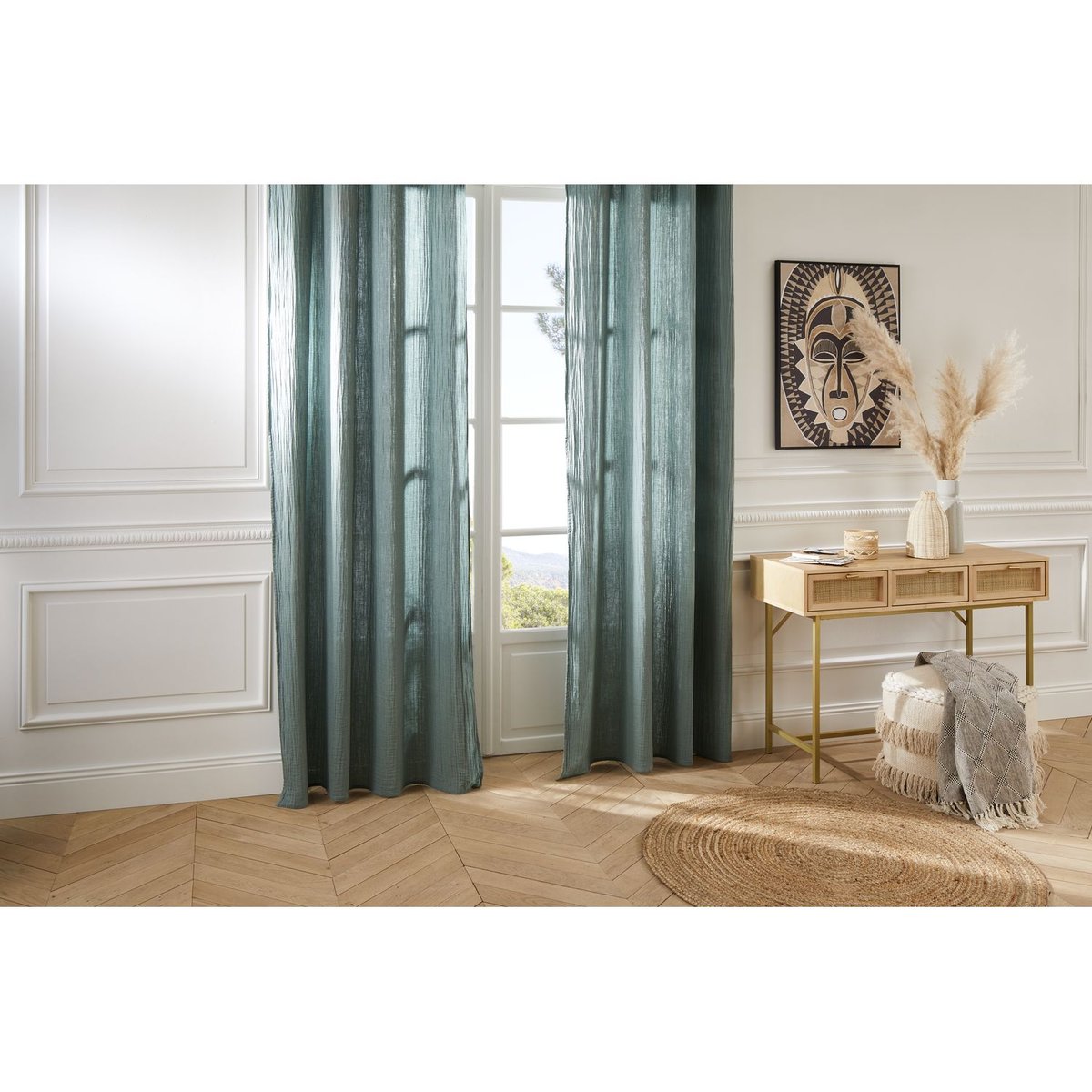 Rideau en gaze de coton JAMANA vert, ATMOSPHERA