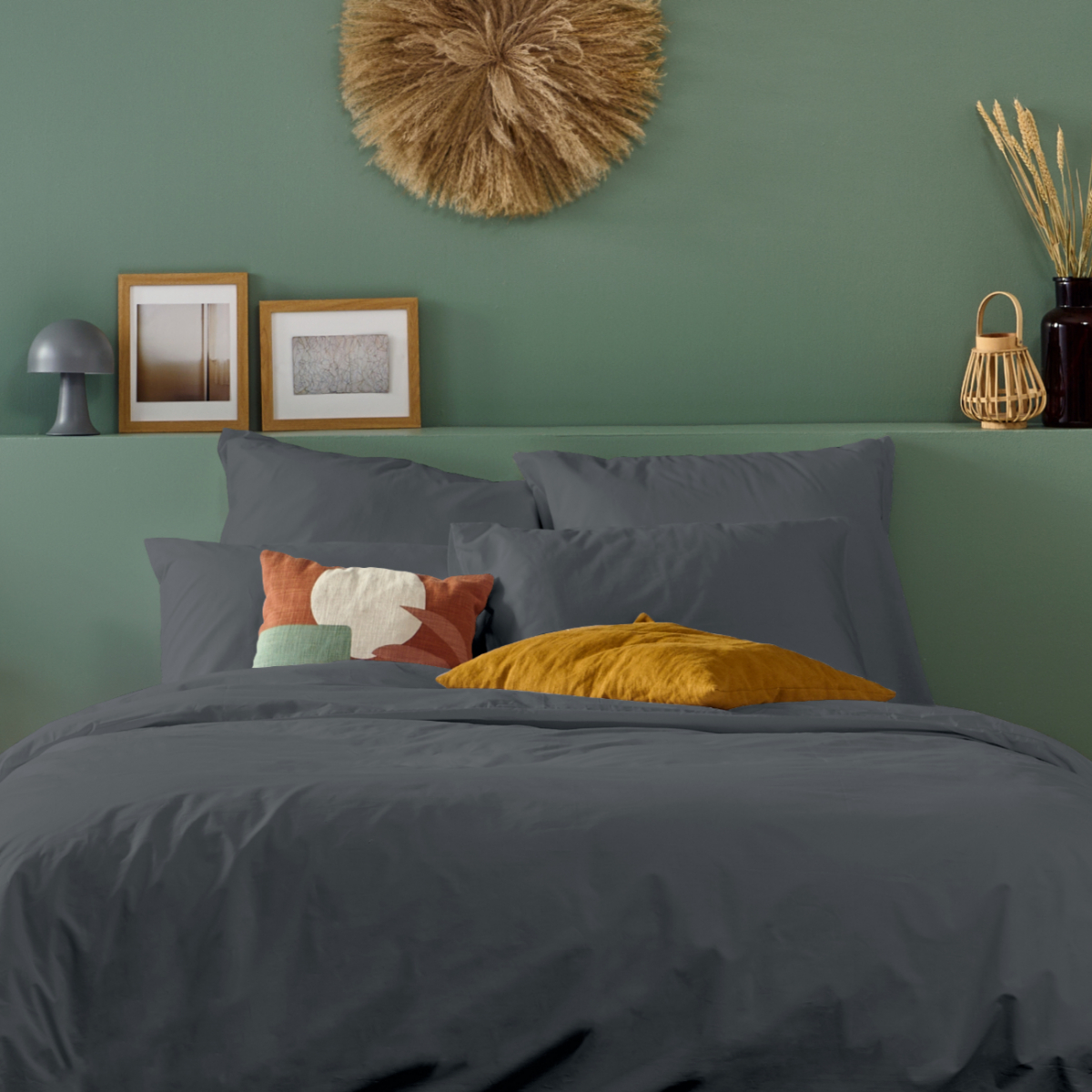 Taie d'oreiller unie PERCALE DE COTON anthracite, BLEU CALIN