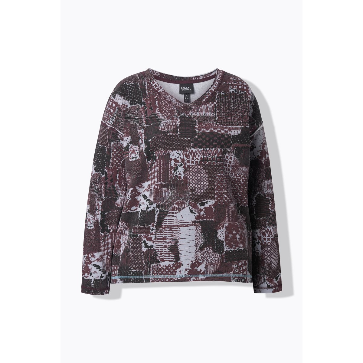 Sweat-shirt col en V et manches longues prune, ULLA POPKEN