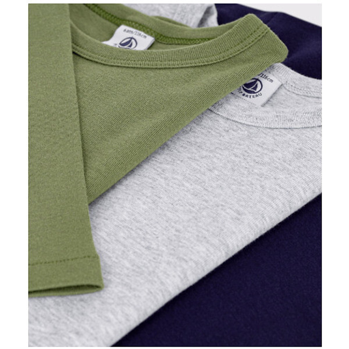 Lot de 3 T-shirts à manches longues bleu marine + kaki + gris, PETIT BATEAU