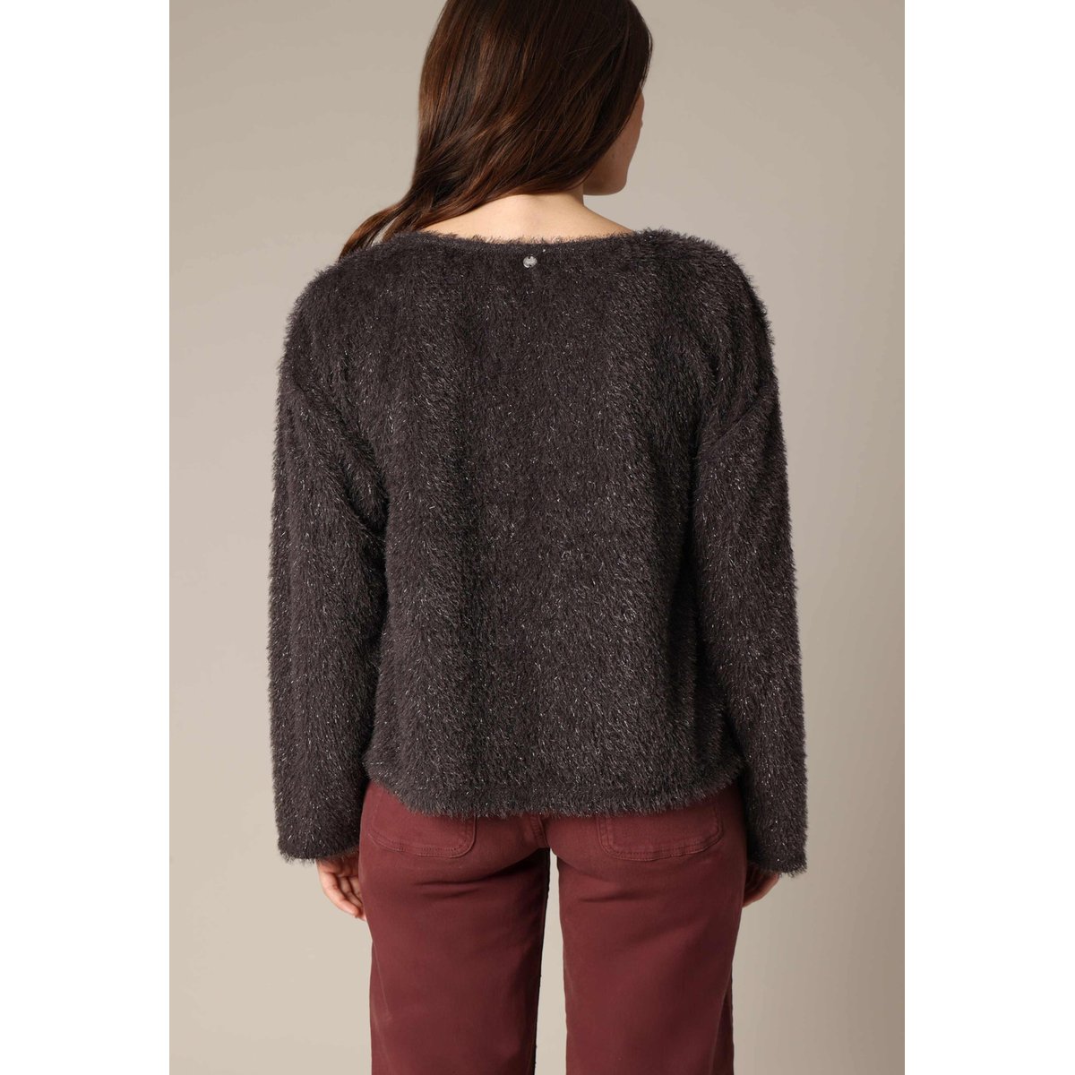 Pull moelleux à col rond, manches longues et coupe ample AMBERLYN anthracite, DEELUXE
