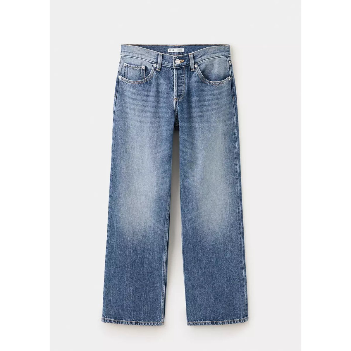 Jean droit taille basse bleu moyen, MANGO