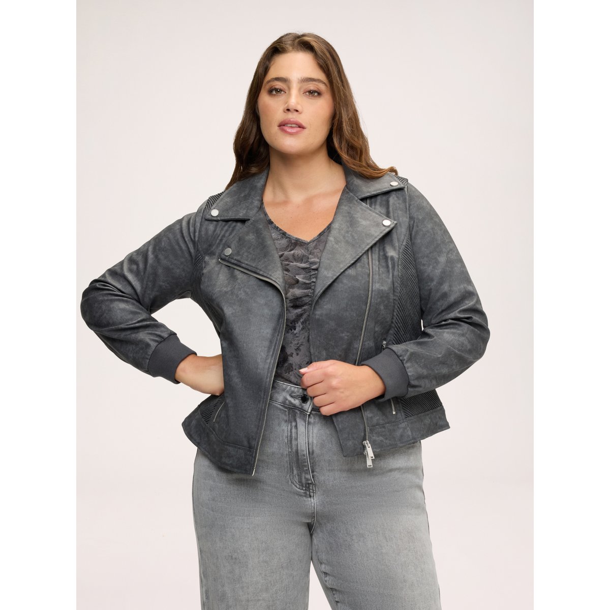 Veste biker avec poignets élastiqués gris, FIORELLA RUBINO