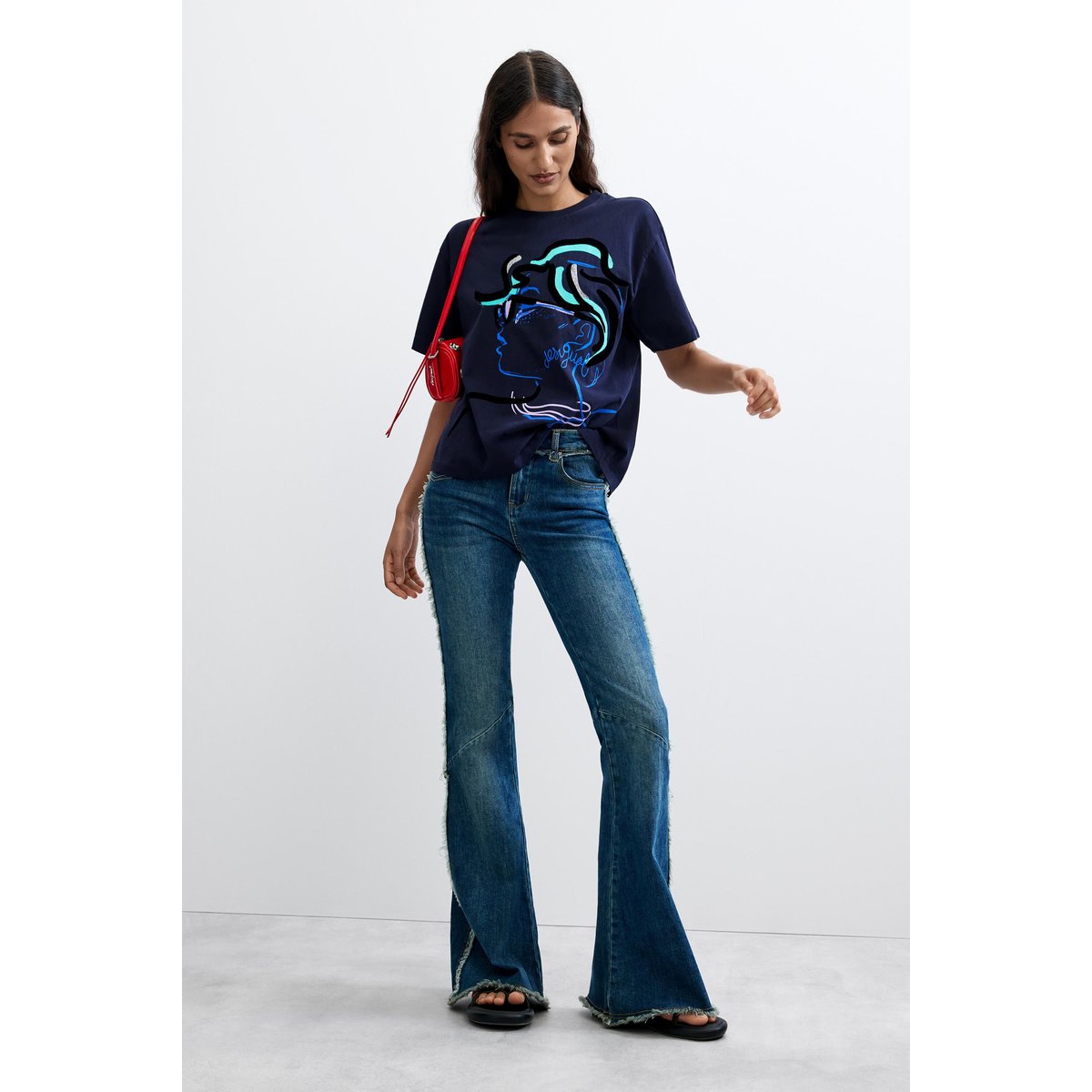 T-shirt imprimé 100 % coton bleu, DESIGUAL