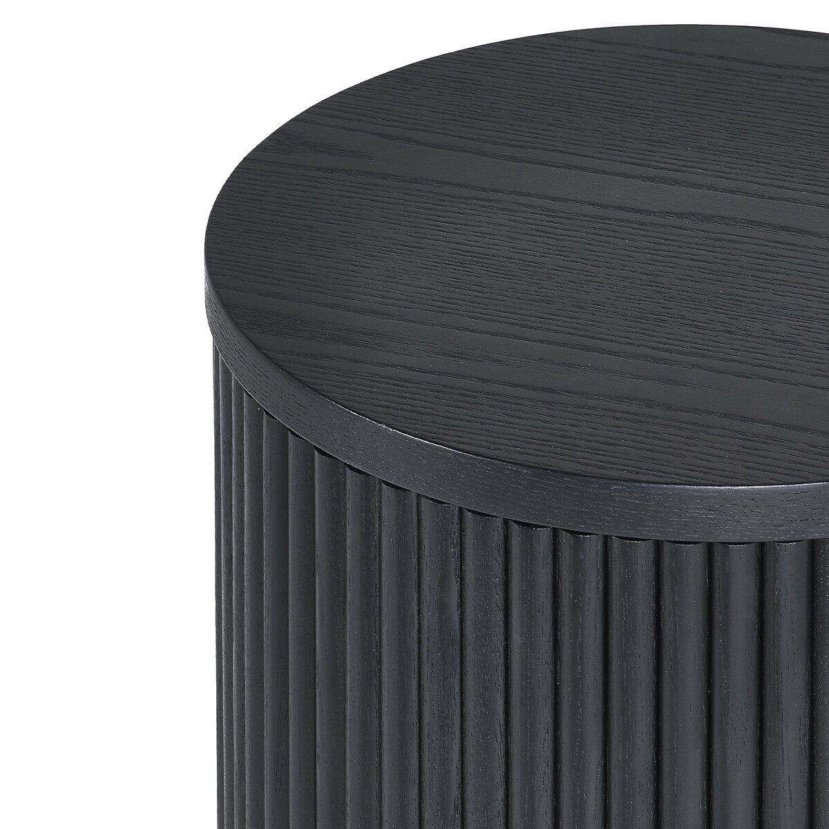 Lucien Fluted Wood Round Side Table with Hidden Storage black, SO'HOME
