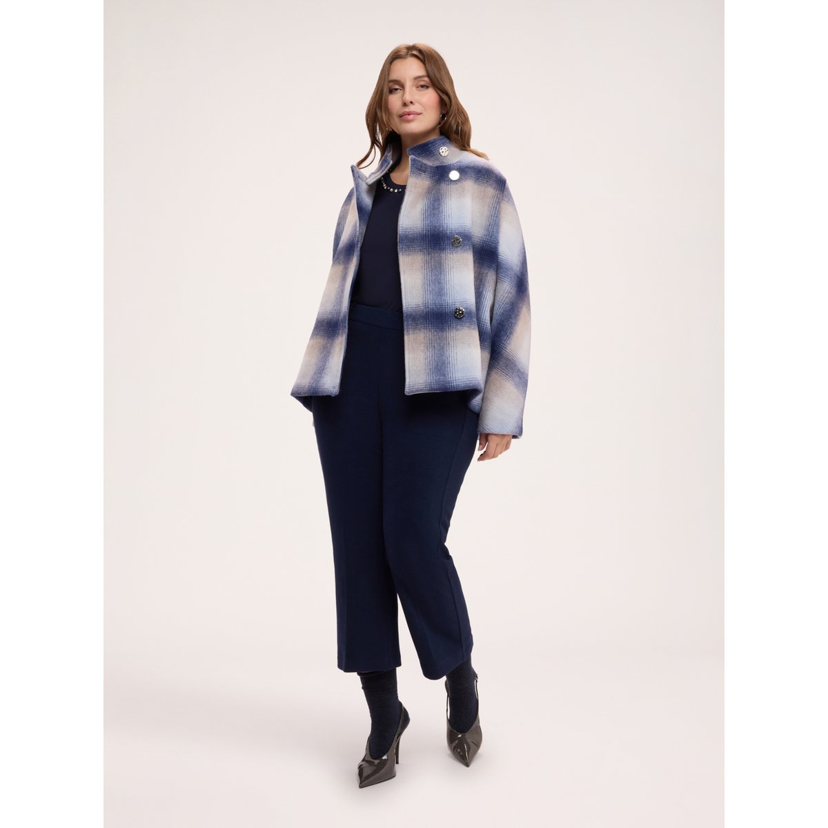 Manteau court à motif à carreaux bleu, FIORELLA RUBINO