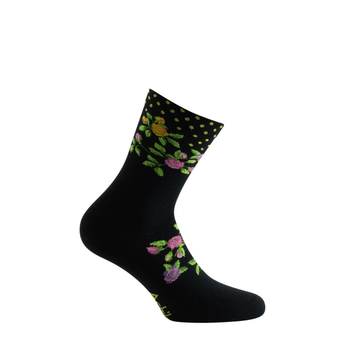 Mi-chaussettes en coton Fleurs MADE IN FRANCE noir, ACHILE